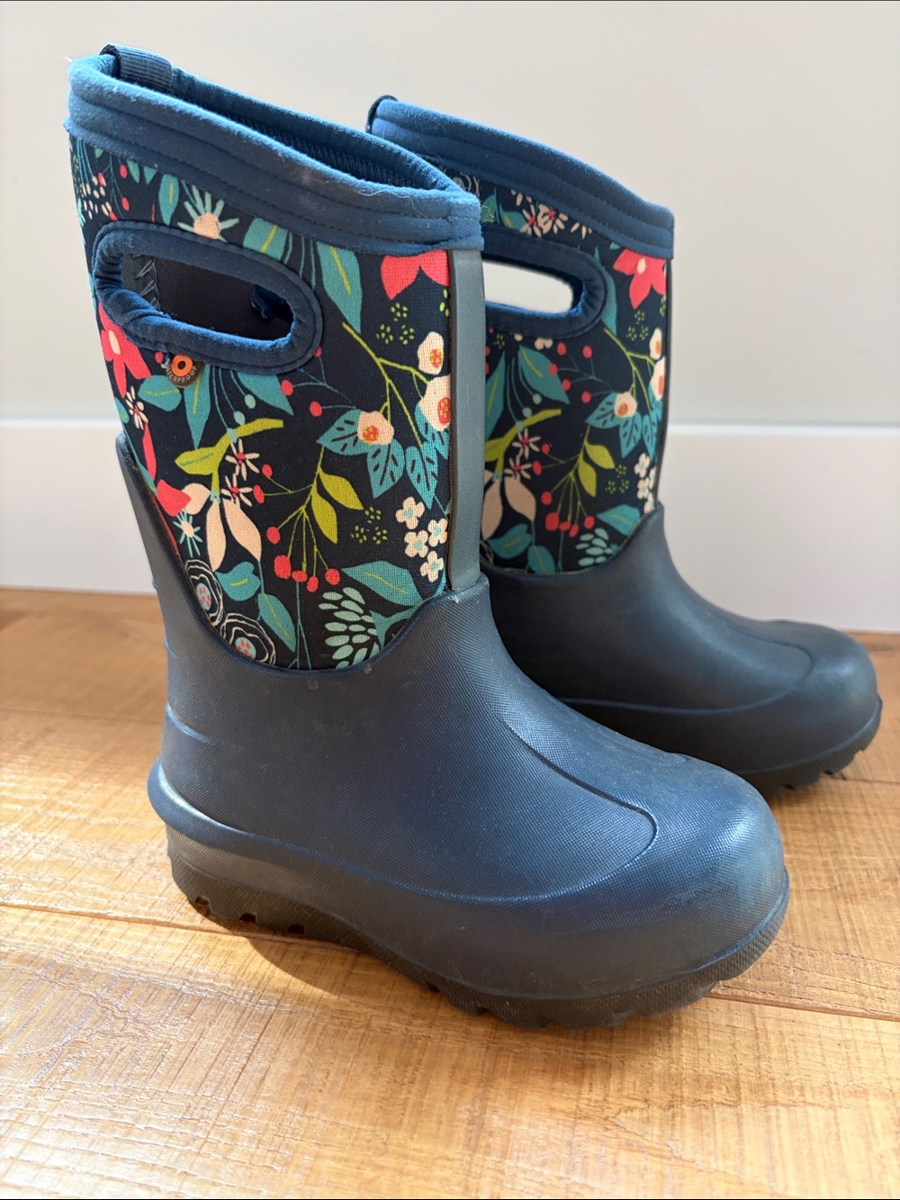 Kids Navy Floral Waterproof Rain Boots